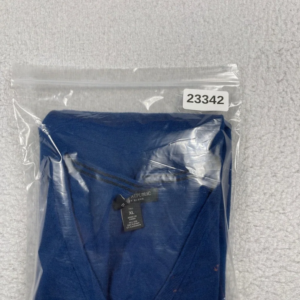 Banana Republic V-Neck Sweater Mens‎ XL Tall Blue Silk Cotton Cashmere Blend